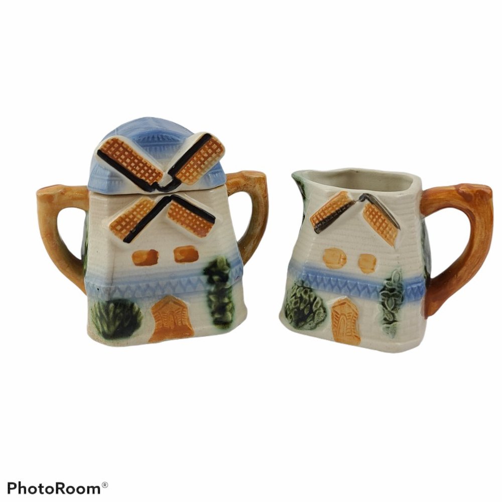 Vintage Dutch Windmill Japanese Cream + Sugar Set